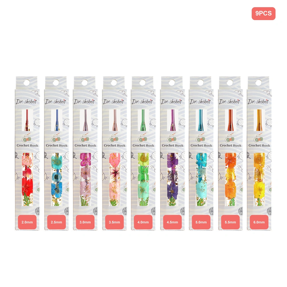 Dr.SheKnit CH172 nine-piece floral resin ergonomic crochet hook set, 2.0mm to 6.0mm