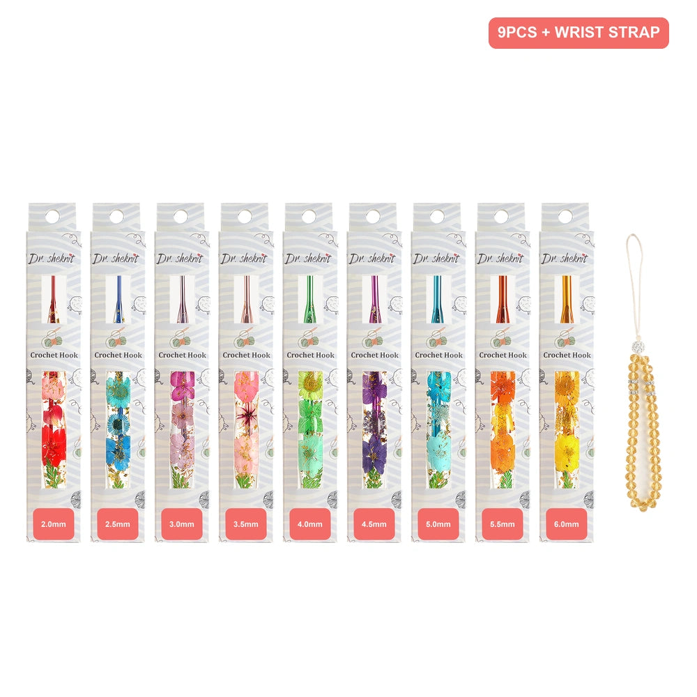 Dr.SheKnit CH172 nine-piece floral resin crochet hook set with decorative wrist strap
