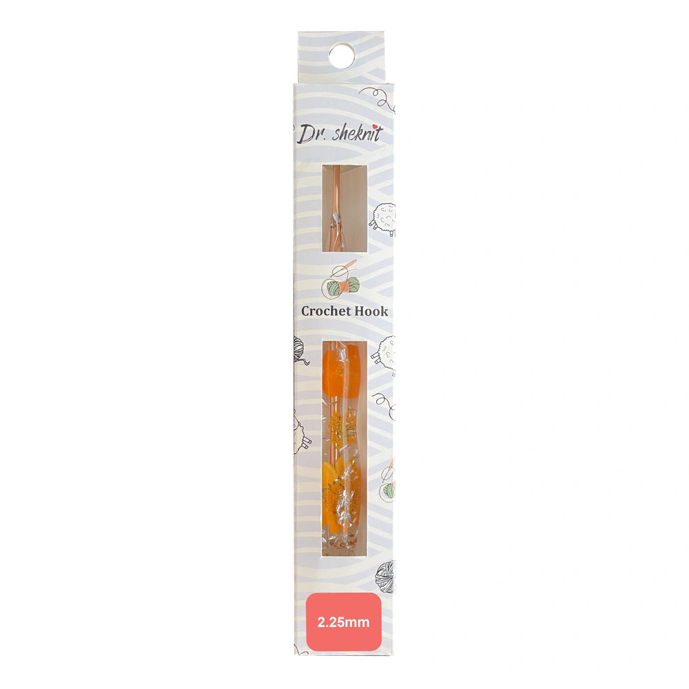 Dr.SheKnit CH176 2.25mm floral resin ergonomic crochet hook in retail packaging