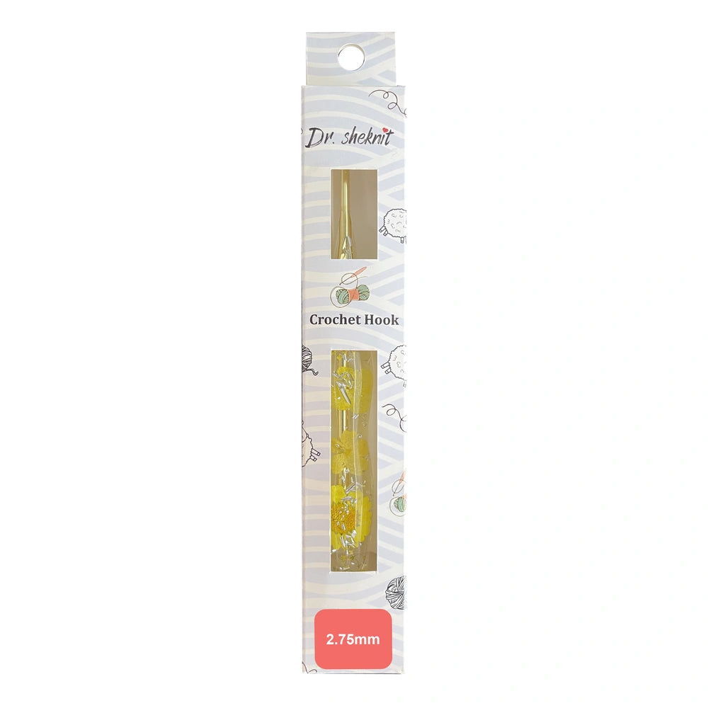 Dr.SheKnit CH176 2.75mm floral resin ergonomic crochet hook in retail packaging