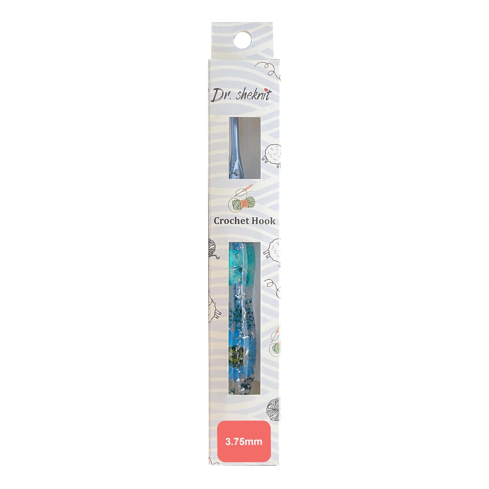 Dr.SheKnit CH176 3.75mm floral resin ergonomic crochet hook in retail packaging