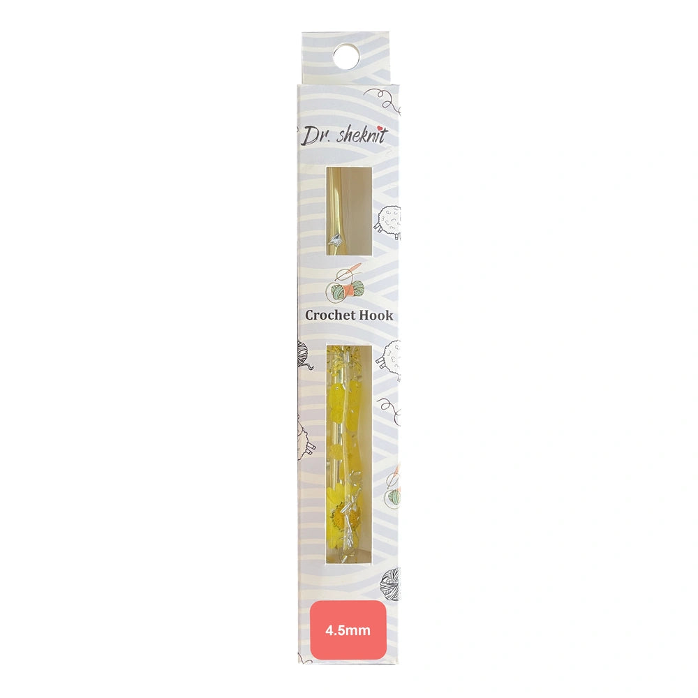 Dr.SheKnit CH176 4.50mm floral resin ergonomic crochet hook in retail packaging
