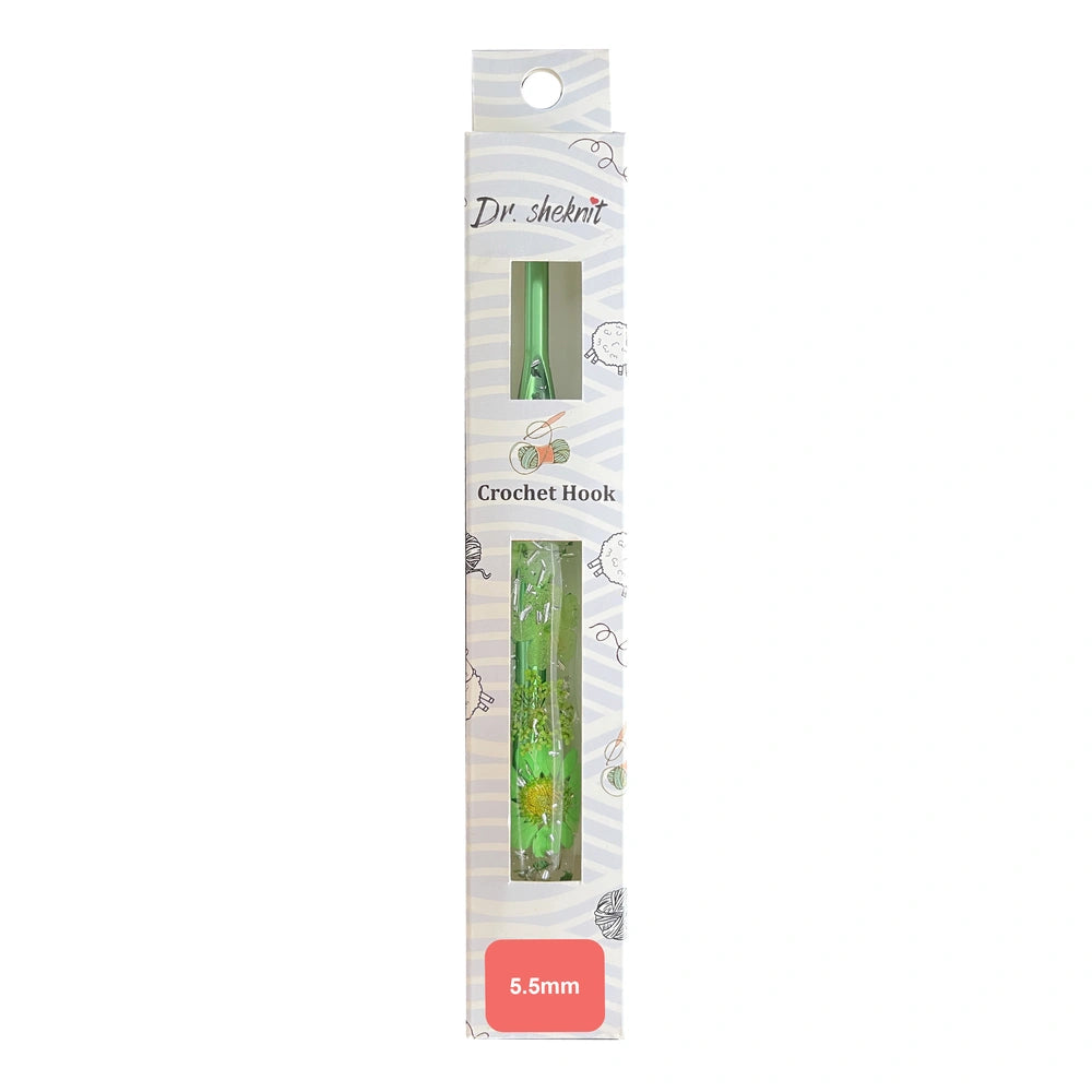 Dr.SheKnit CH176 5.50mm floral resin ergonomic crochet hook in retail packaging