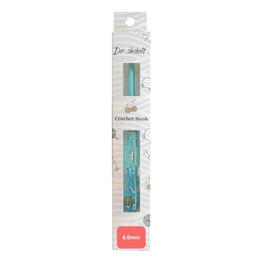 Dr.SheKnit CH176 6.00mm floral resin ergonomic crochet hook in retail packaging