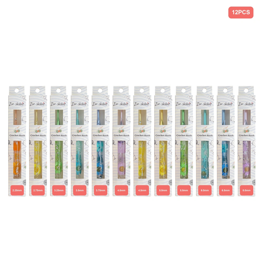 Dr.SheKnit CH176 twelve-piece floral resin ergonomic crochet hook set, 2.25mm to 8.00mm
