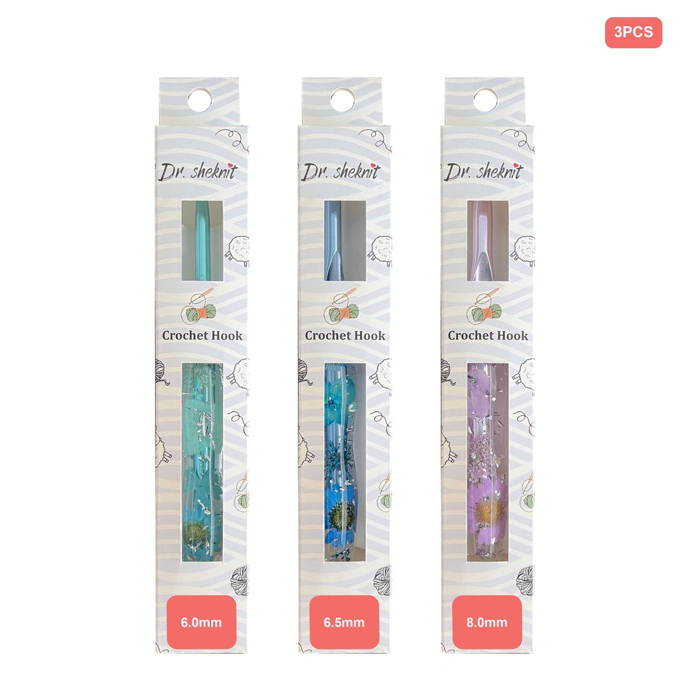 Dr.SheKnit CH176 three-piece floral resin crochet hook set in 6.00mm, 6.50mm and 8.00mm