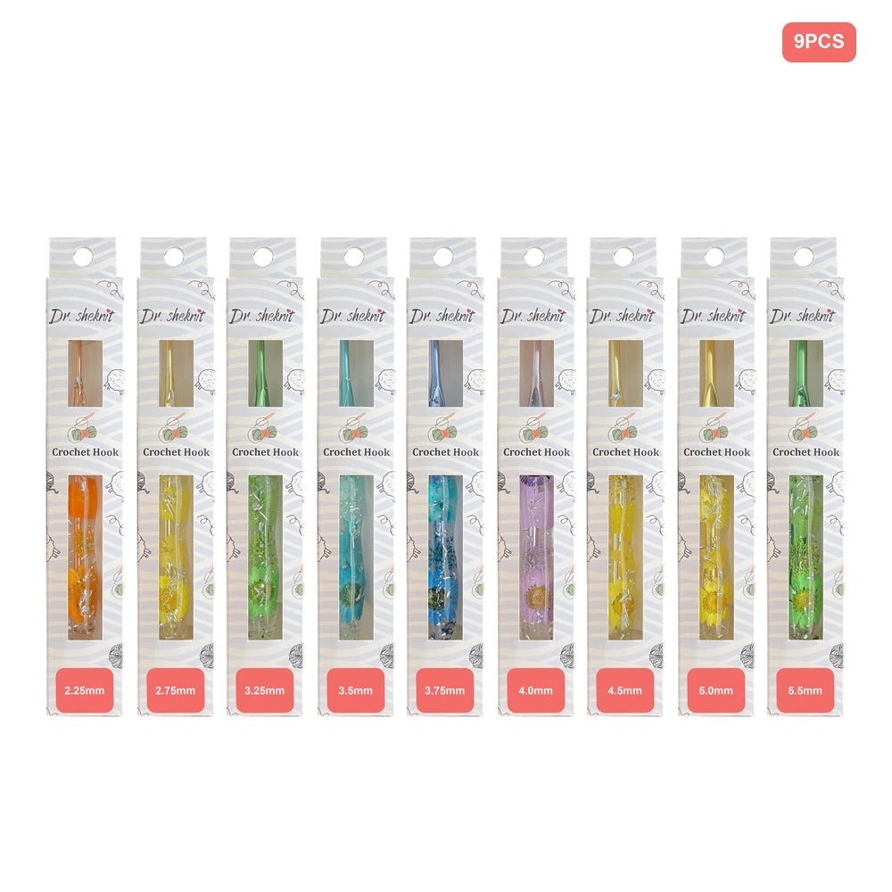 Dr.SheKnit CH176 nine-piece floral resin ergonomic crochet hook set, 2.25mm to 5.50mm