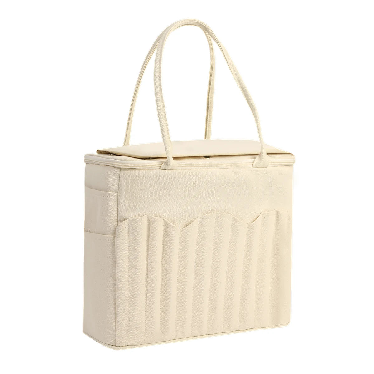 Natural canvas EB126 yarn storage bag with exterior needle organizer pockets