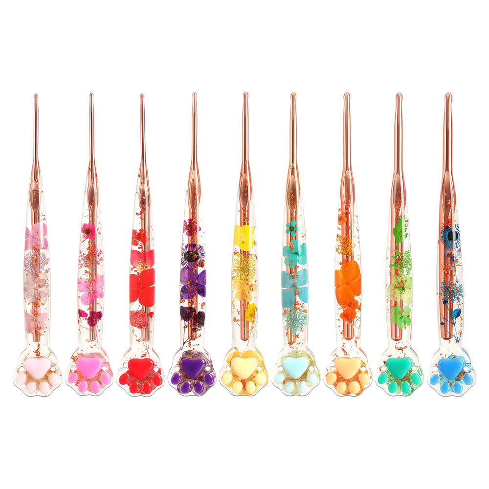 Dr.SheKnit nine-piece floral resin cat paw crochet hook set from 2.0 to 6.0 mm