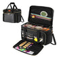 Black EB123 yarn storage bag opened with divided yarn compartment and tool organizer
