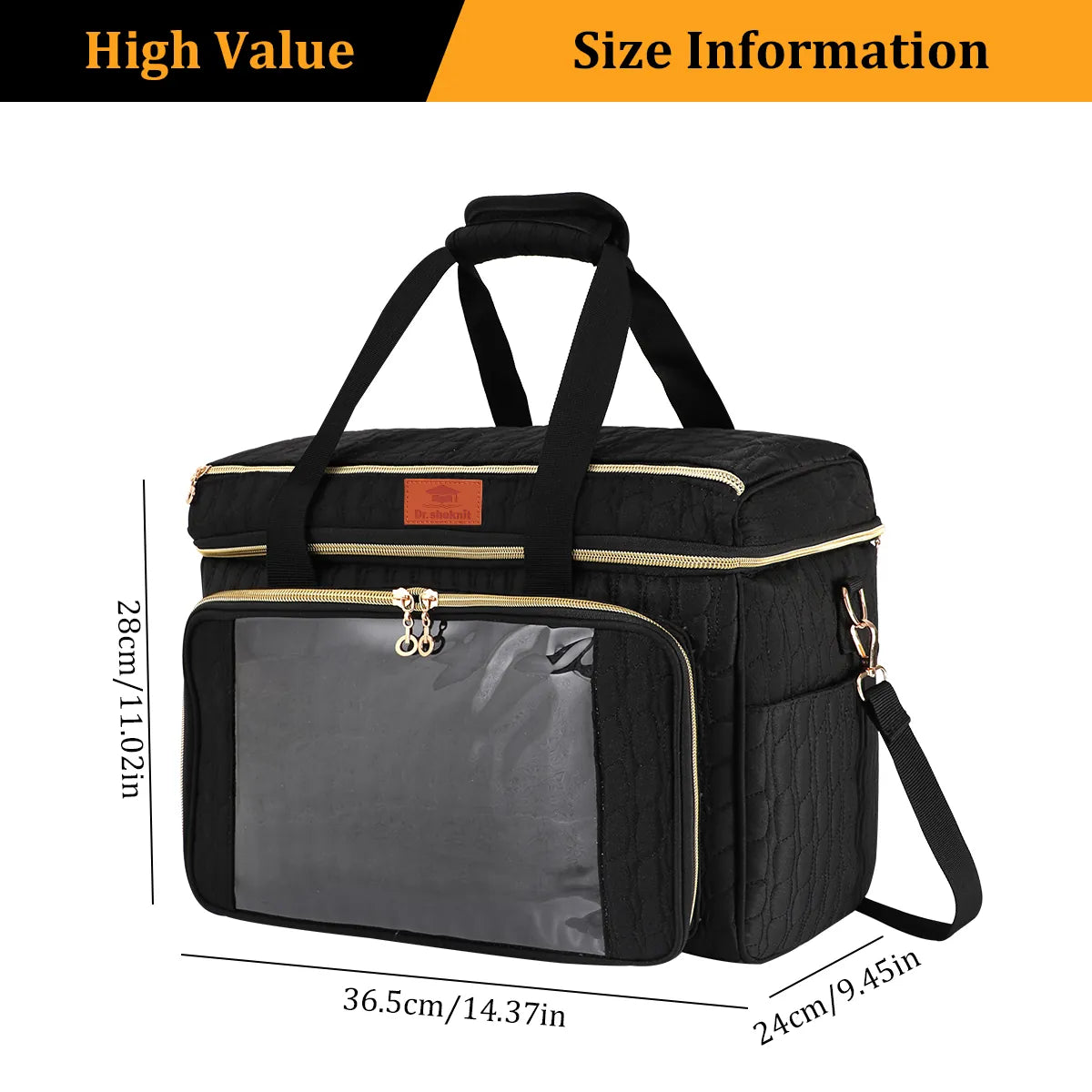 Black EB123 yarn storage bag measuring 36.5 by 24 by 28 cm