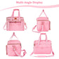 Pink EB123 yarn storage organizer shown from front, back and side angles