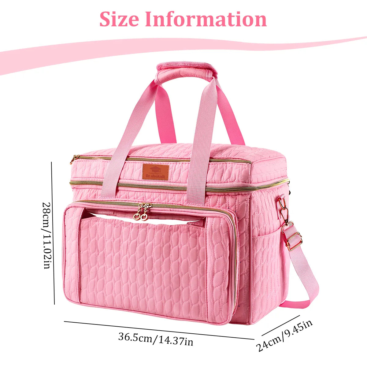 Pink EB123 yarn storage bag measuring 36.5 by 24 by 28 cm