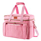 Pink EB123 large quilted yarn storage bag with shoulder strap and transparent front pocket