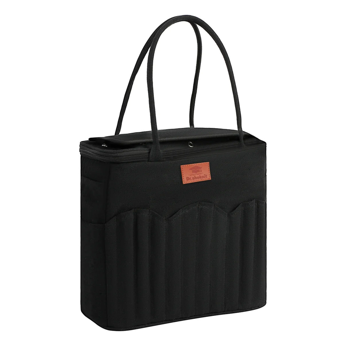 EB126-C3 black knitting and crochet storage bag with handles and exterior needle pockets
