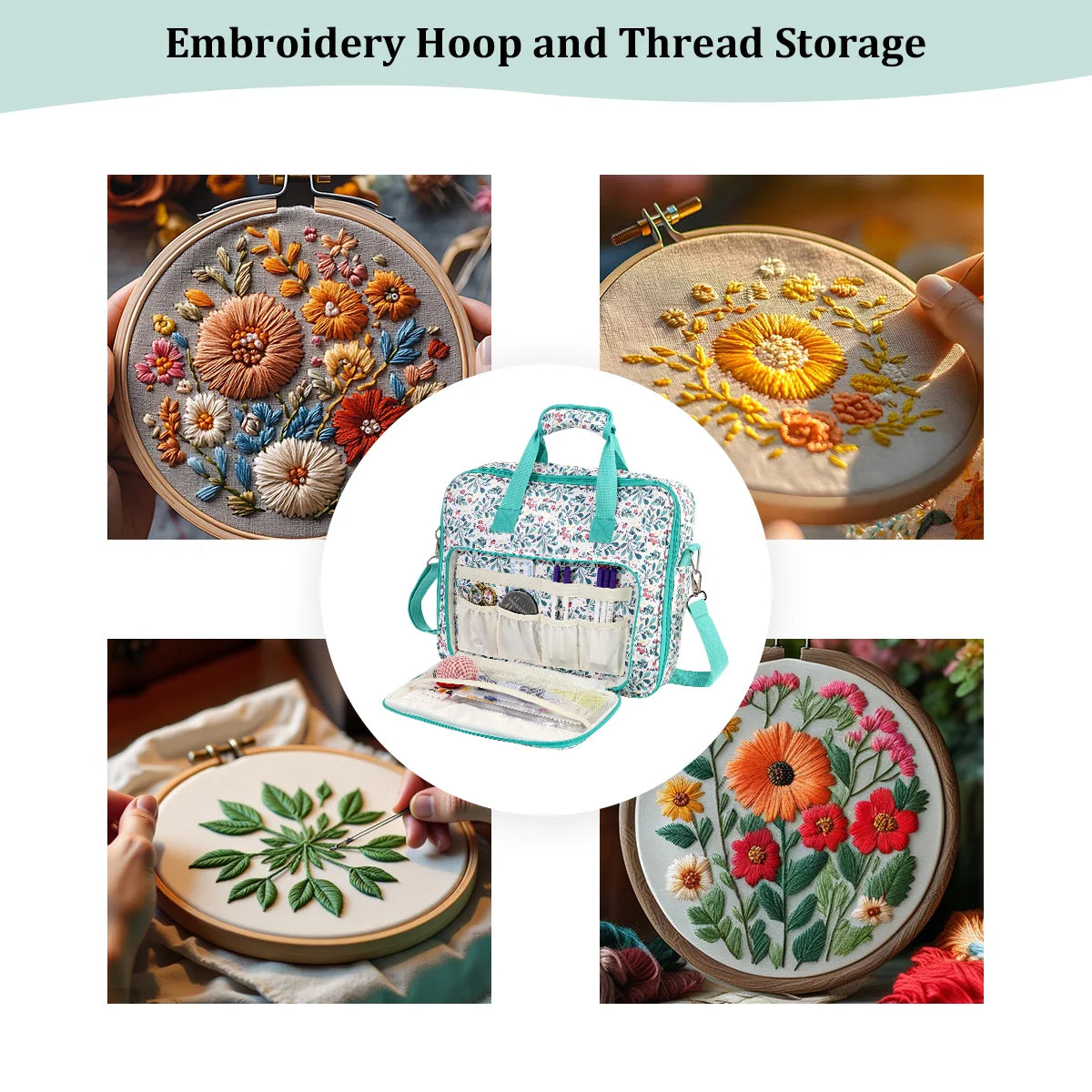 Floral Embroidery Storage Bag with Shoulder Strap – EB034-C8