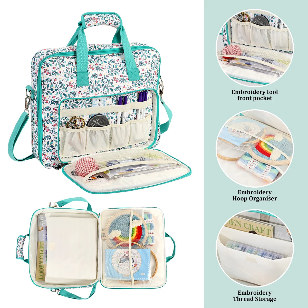Floral Embroidery Storage Bag with Shoulder Strap – EB034-C8