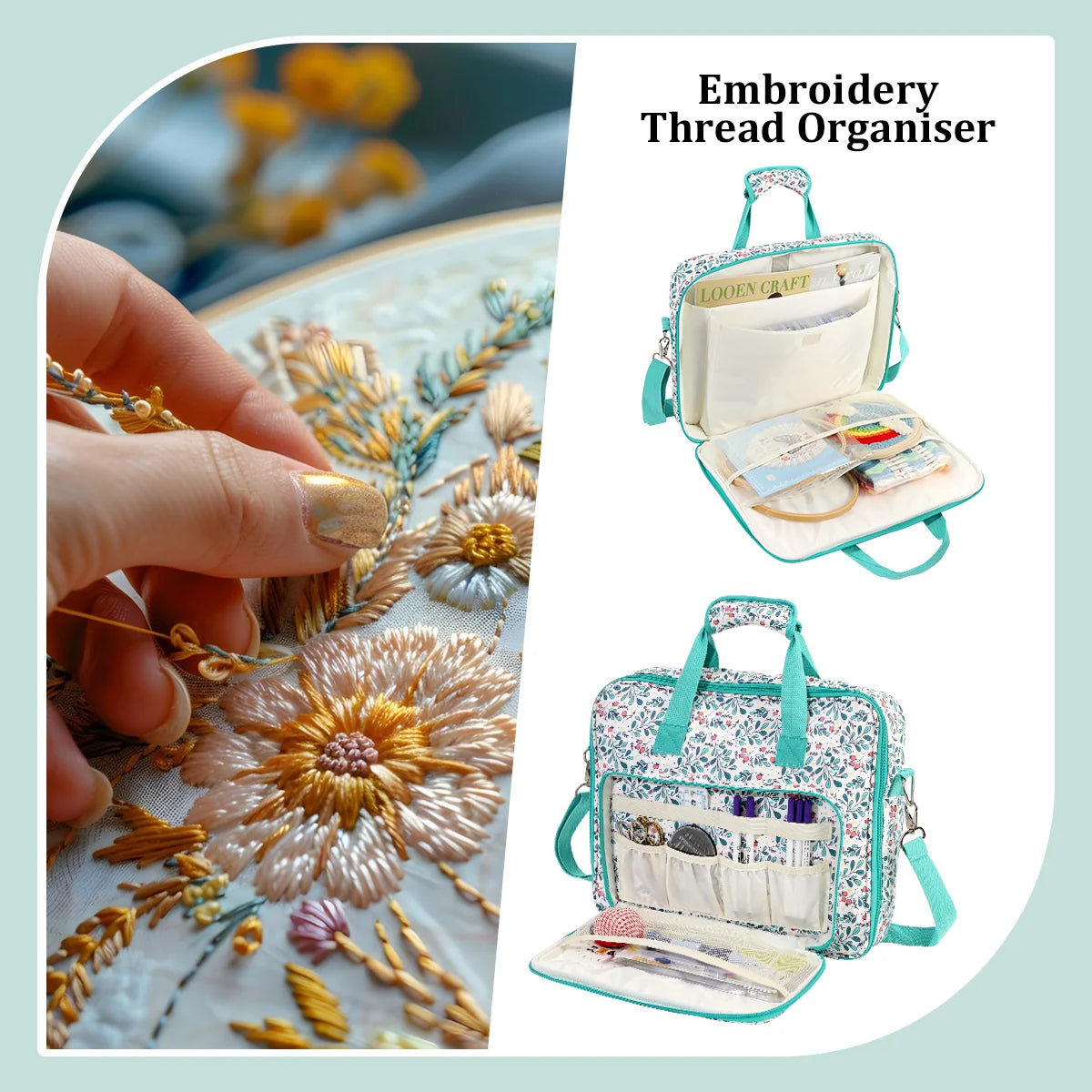 Floral Embroidery Storage Bag with Shoulder Strap – EB034-C8