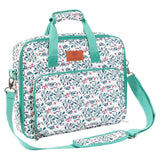 Floral embroidery project organizer bag with handles and removable shoulder strap