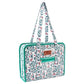 Floral sewing and embroidery organizer tote with long shoulder handles