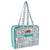 Floral sewing and embroidery organizer tote with long shoulder handles
