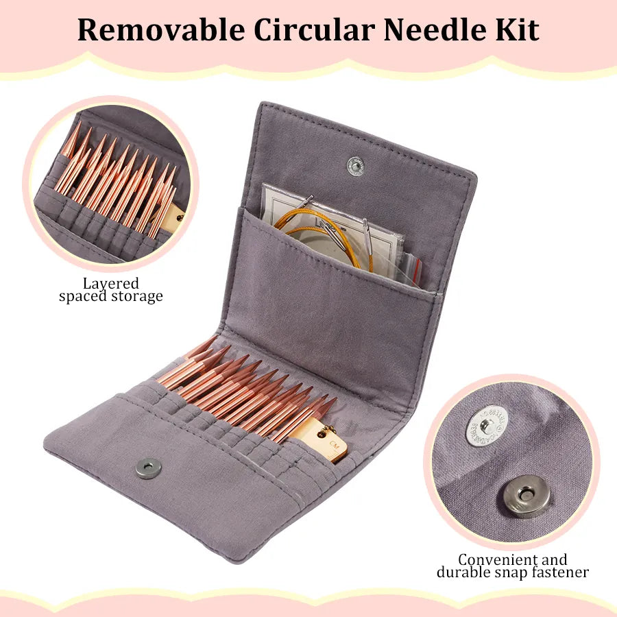 Gray folding organizer with individual slots for interchangeable knitting needle tips