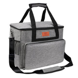 Gray padded sewing machine carrying case with handles and shoulder strap