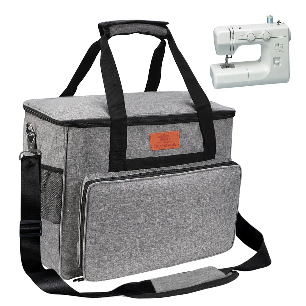 Dr.SheKnit gray sewing machine carrying case with detachable shoulder strap
