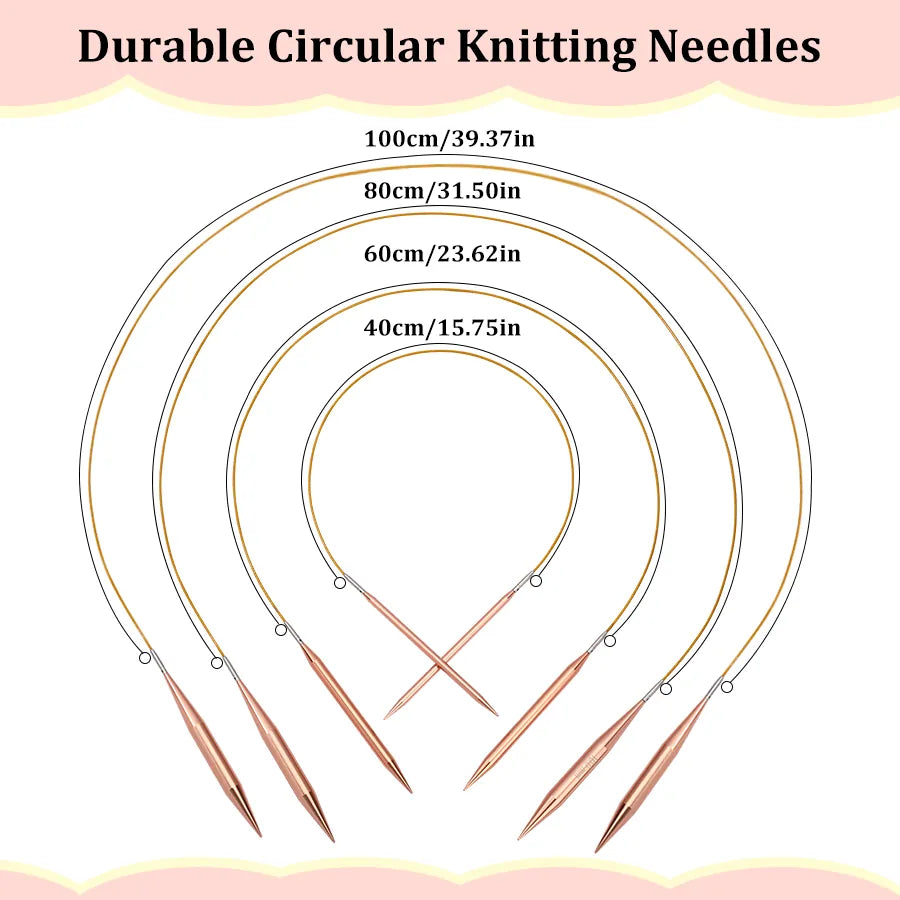 Circular knitting needle cables in 40, 60, 80 and 100 centimeter lengths