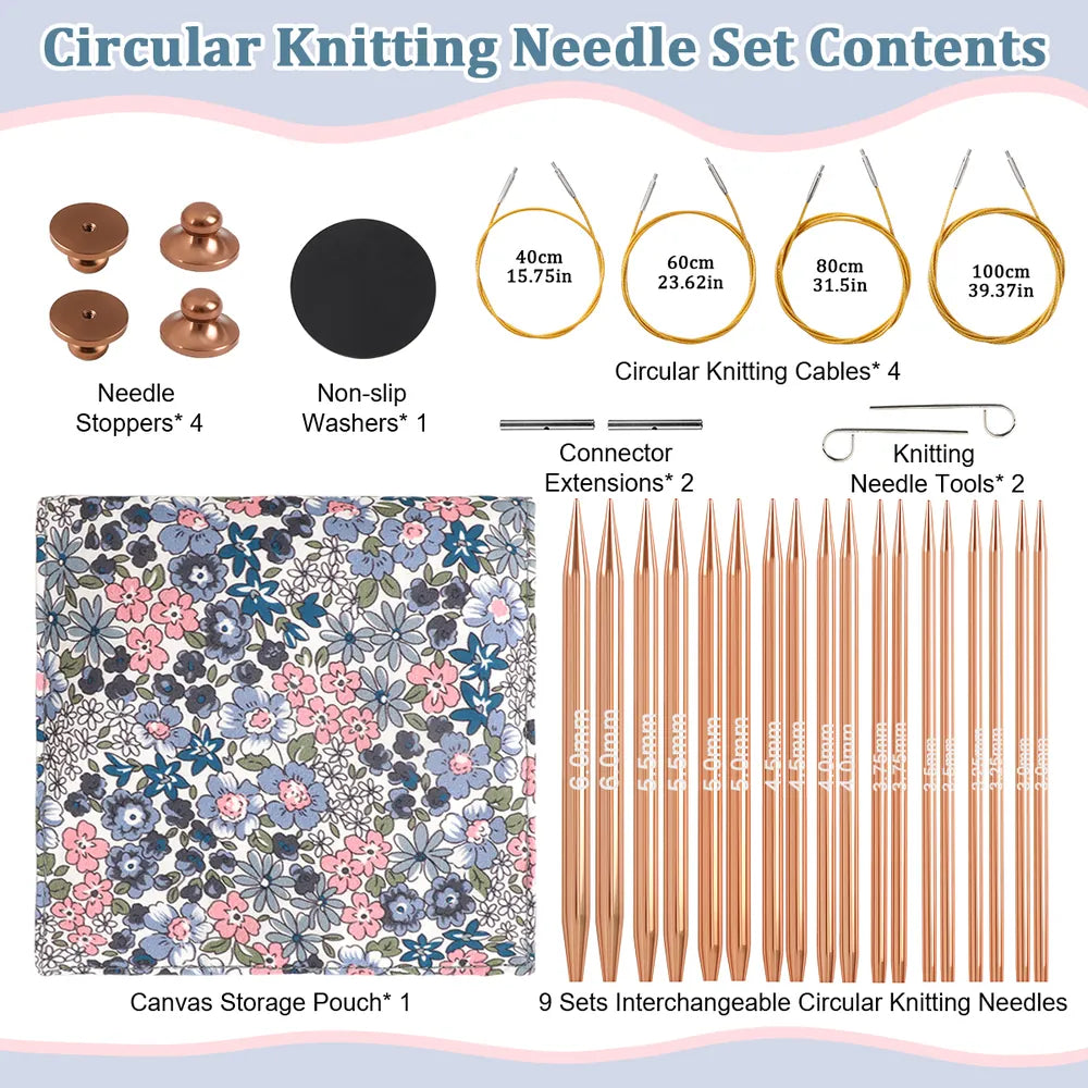 KN045-C2 interchangeable circular knitting needle set contents and accessories