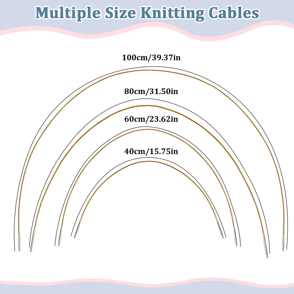 Four circular knitting cables in 40, 60, 80 and 100 cm lengths