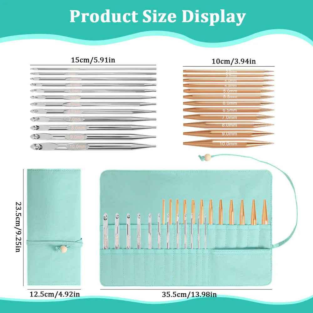 Interchangeable Crochet Hook & Circular Knitting Needle Set, 3.0–10.0 mm – KN054