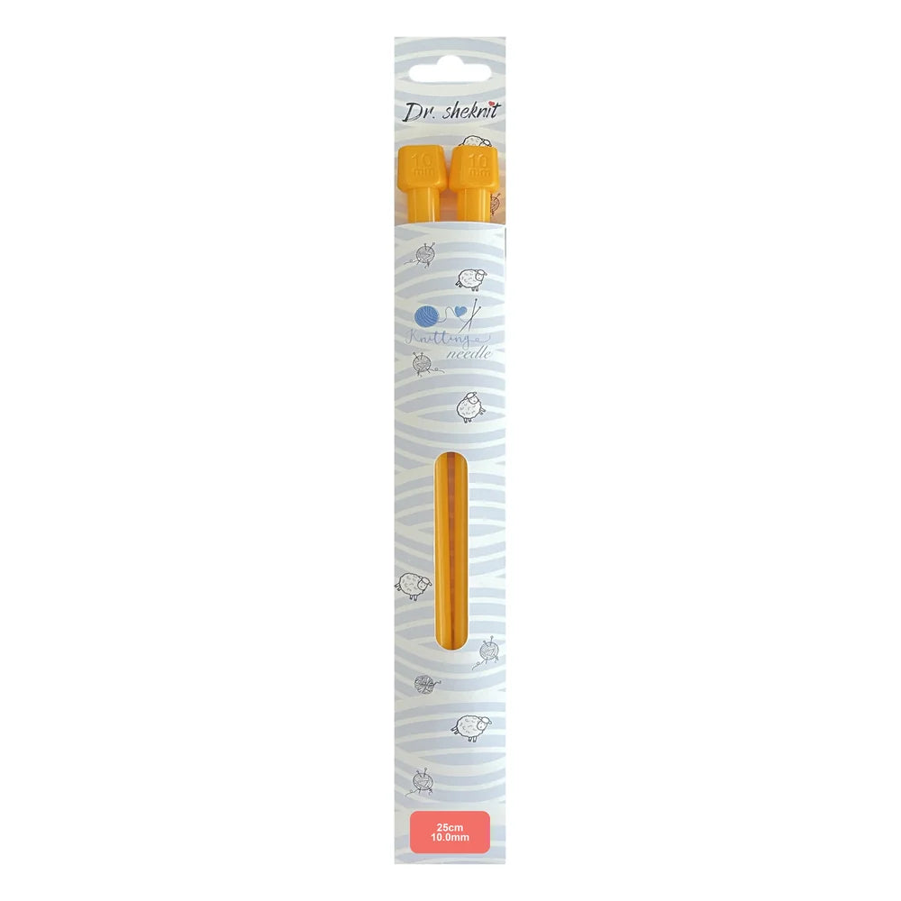Orange KN005 10 mm plastic straight knitting needle in 25 cm retail packaging