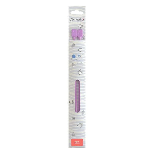 Purple KN005 4 mm plastic straight knitting needle in 25 cm retail packaging