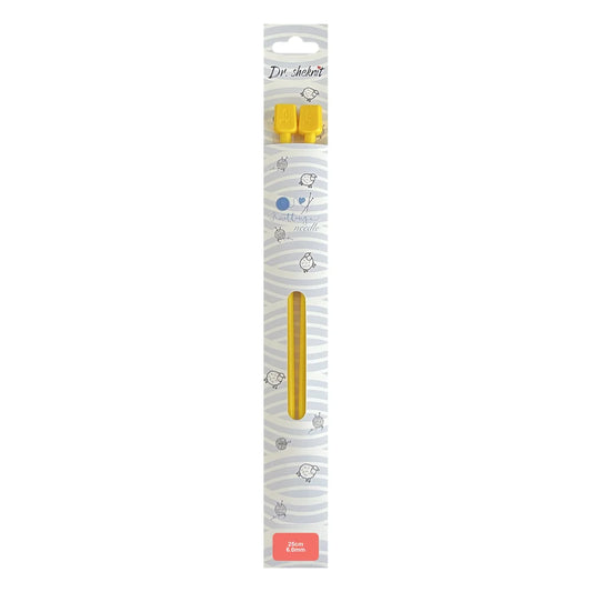 Yellow KN005 6 mm plastic straight knitting needle in 25 cm retail packaging