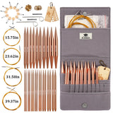 KN042-C8 rose gold interchangeable circular knitting needle set with cables, accessories and gray case