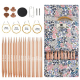 KN045-C2 rose gold interchangeable circular knitting needle set with four cables and floral storage pouch
