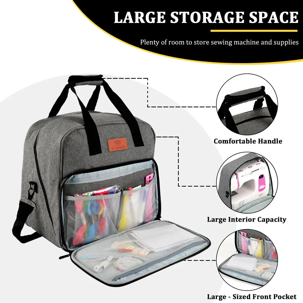 Large-capacity sewing machine bag with front accessory organizer pockets