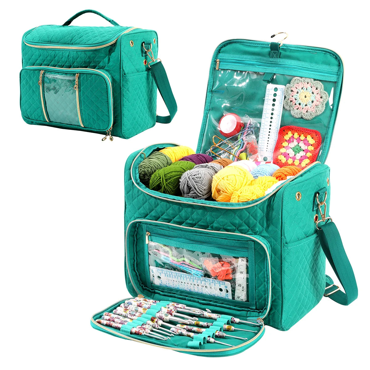 Quilted Yarn Storage Bag with Crochet Hook Organizer – EB122