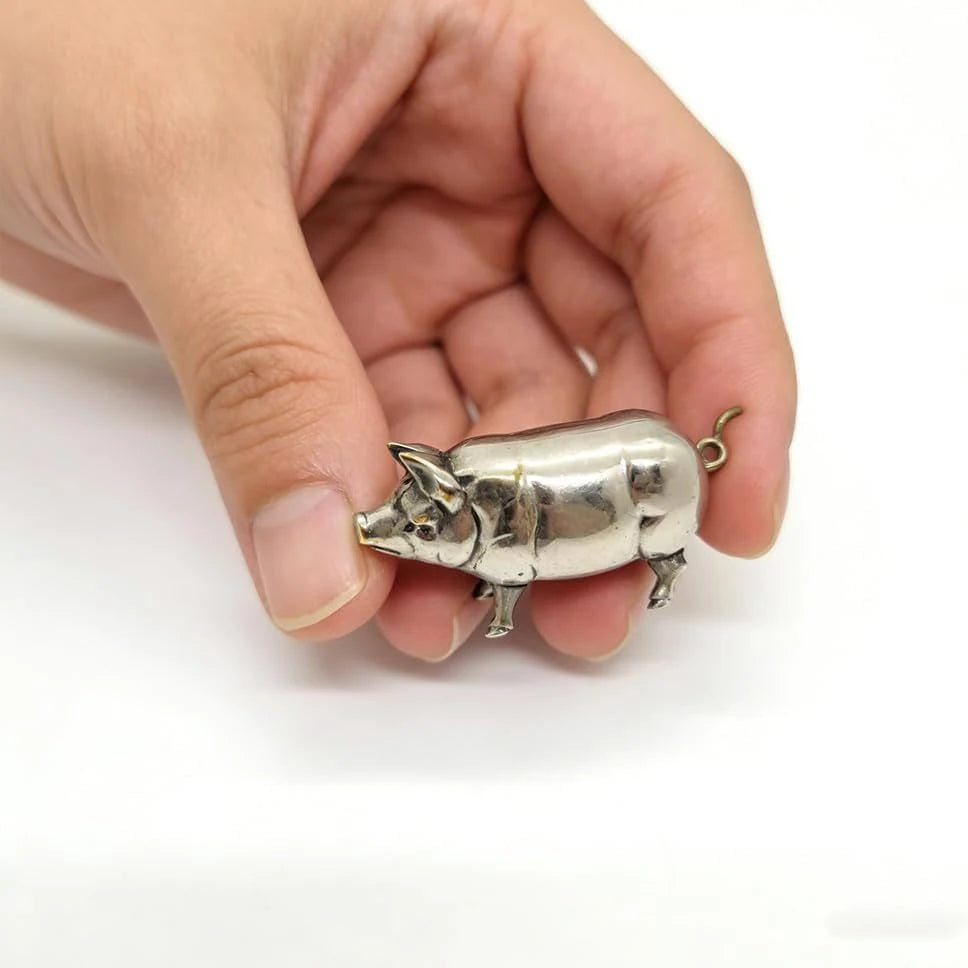Handheld zinc alloy pig tape measure in antique silver