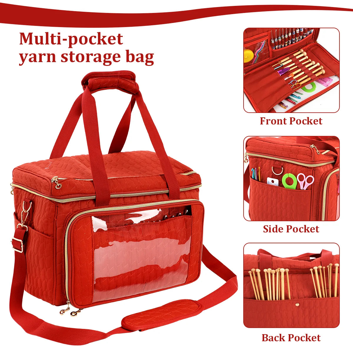 Large Quilted Yarn Storage Bag with Tool Organizer – EB123
