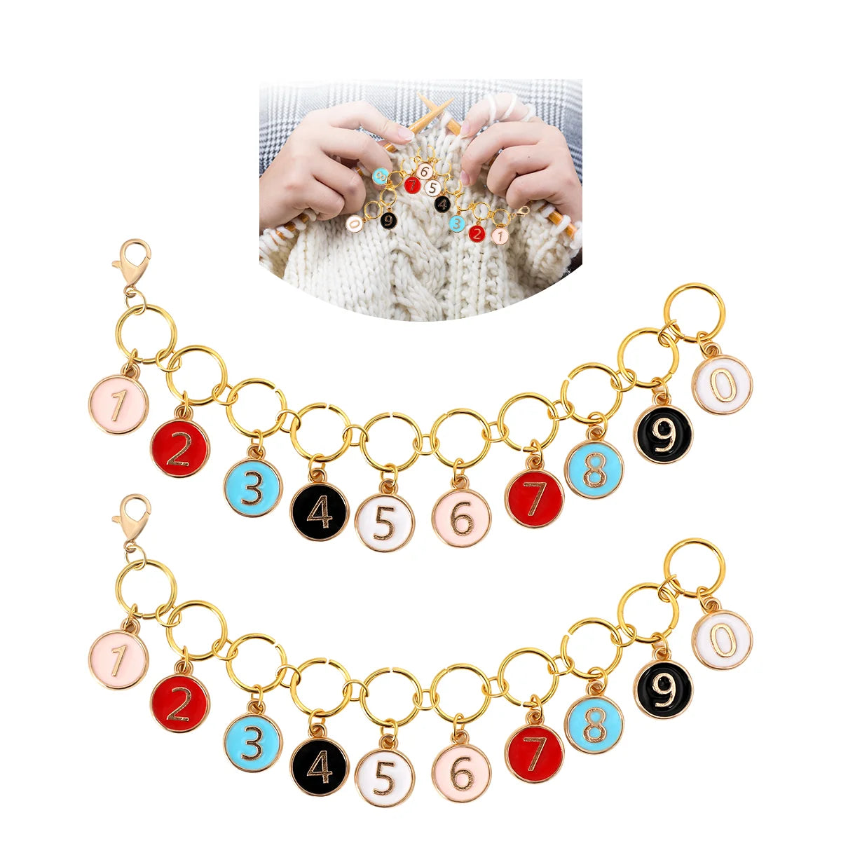 Numbered Knitting Stitch Marker Set 0–9 with Holder Chain – AC366-C1