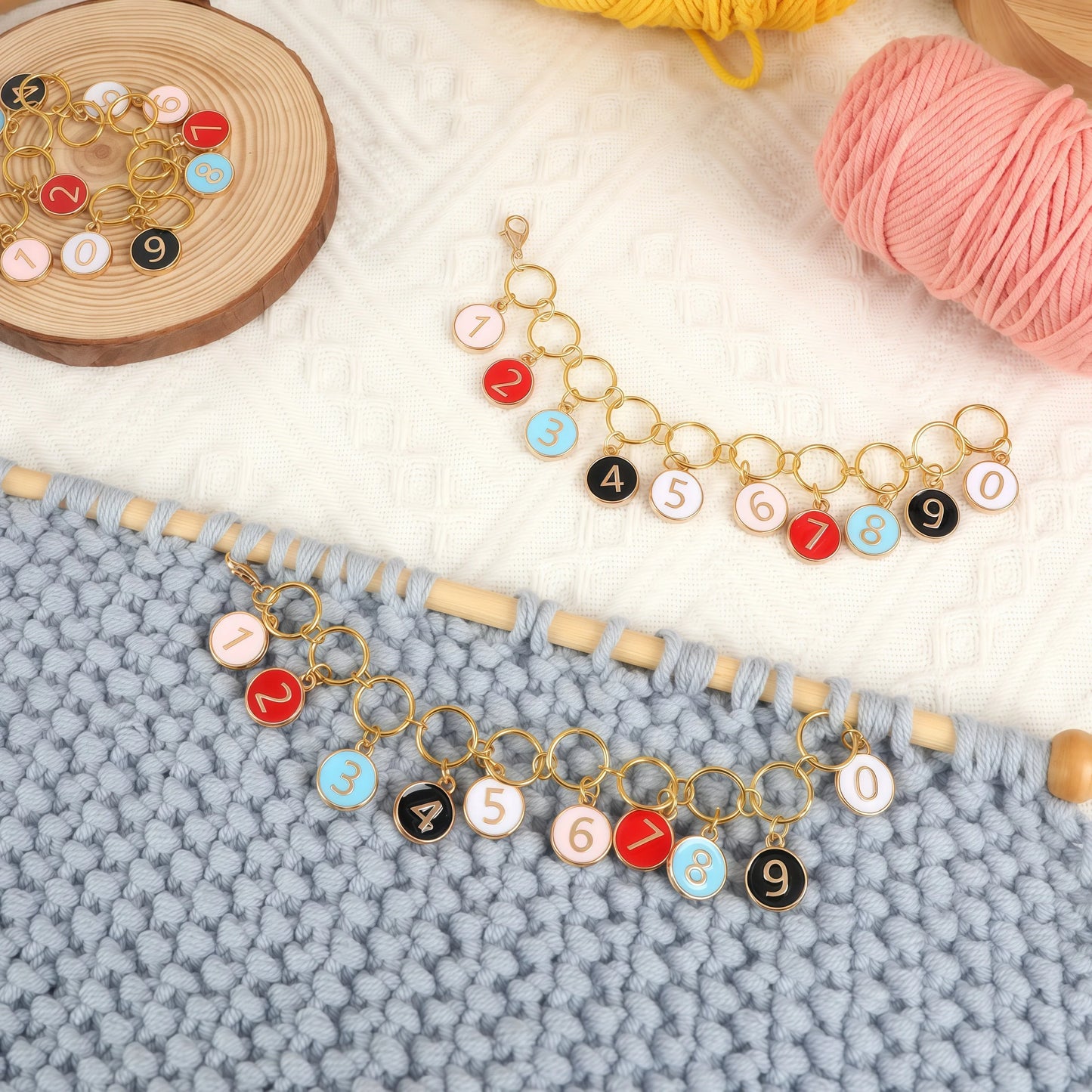 Numbered Knitting Stitch Marker Set 0–9 with Holder Chain – AC366-C1