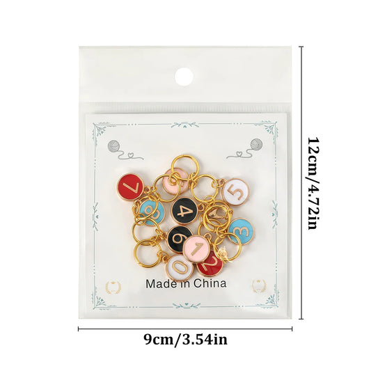 Numbered Knitting Stitch Marker Set 0–9 with Holder Chain – AC366-C1