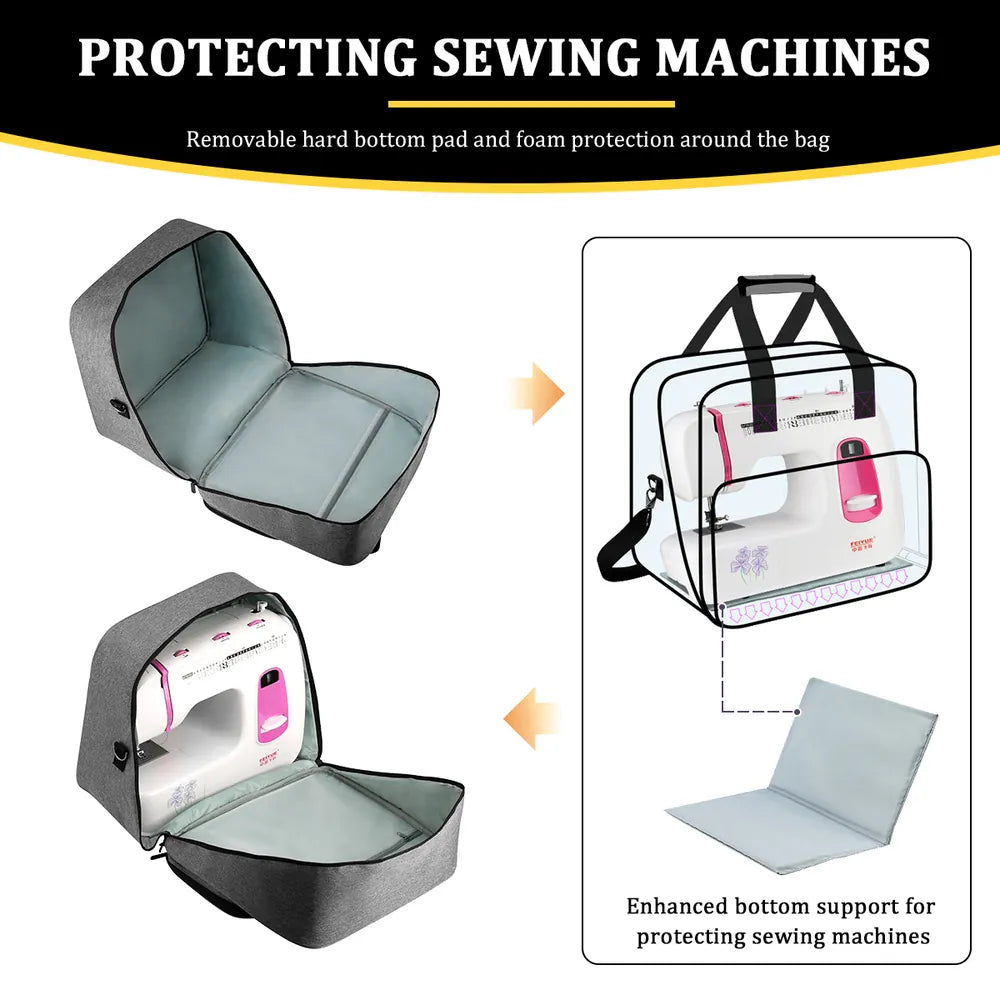 Padded sewing machine carrying case with removable hard bottom support