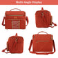 Multiple closed views of rust red quilted yarn storage bag