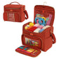 Rust red quilted yarn storage bag with clear front pocket and shoulder strap