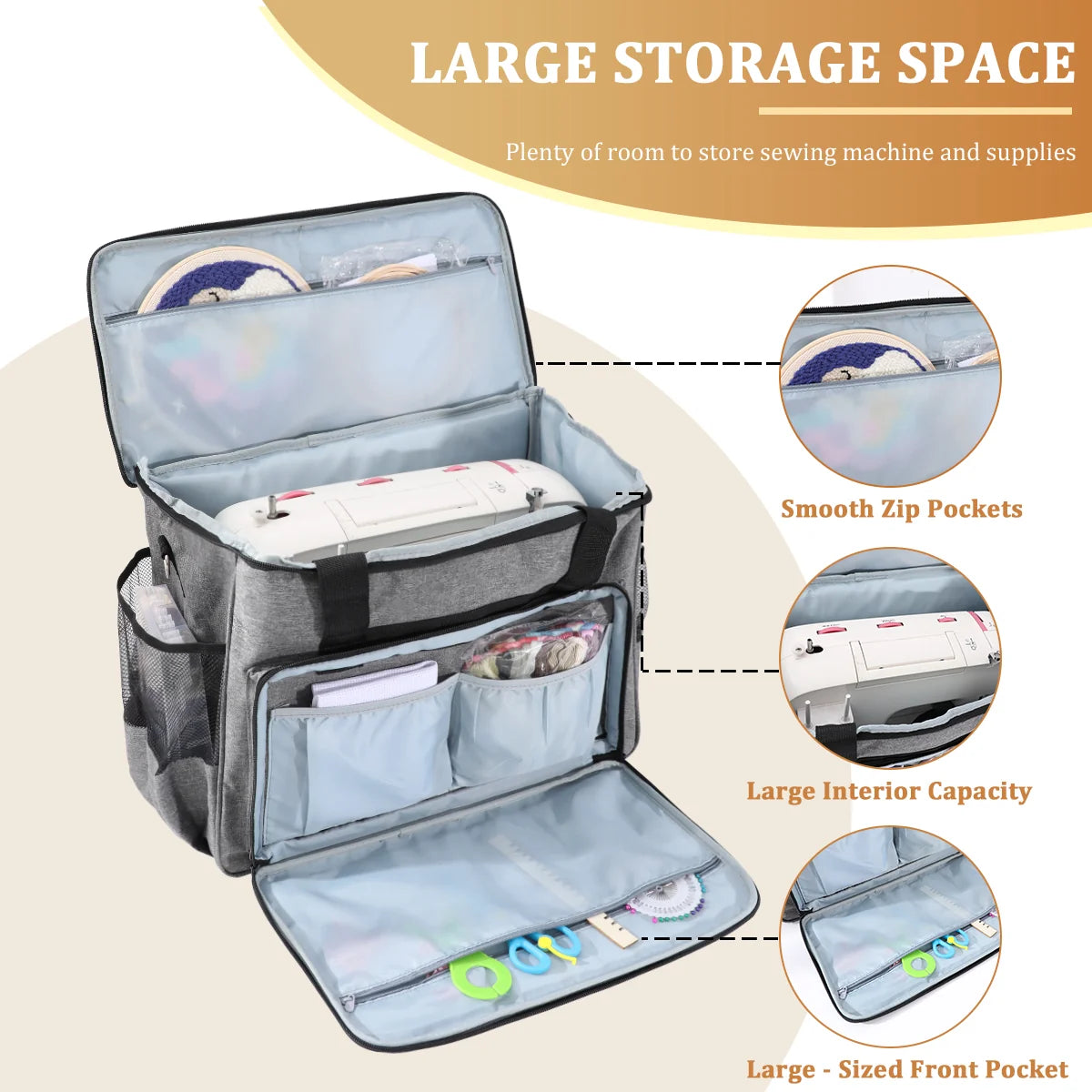 Padded Sewing Machine Carrying Case with Storage Pockets – EB024