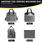 Front back side and bottom views of compact sewing machine carrying case