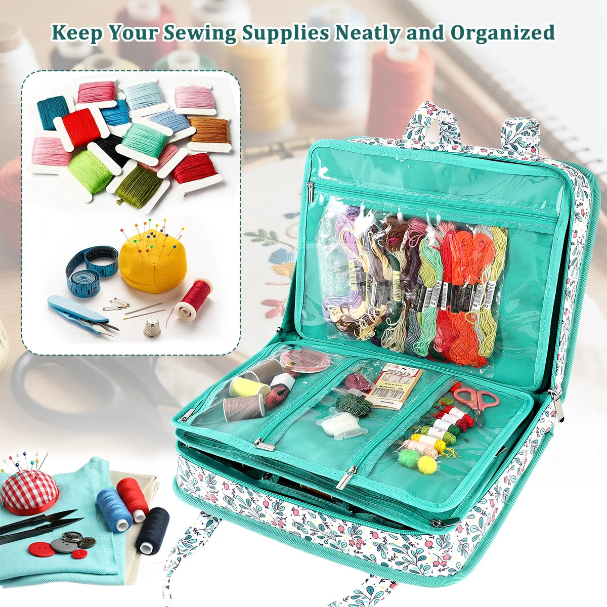 Sewing and Embroidery Organizer Tote with Clear Pockets – EB051-C2